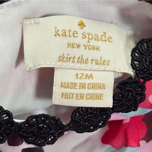 Kate Spade Pink Floral Baby Girl Dress 12M Ruffle Chiffon Lace Designer Fashion - Picture 6 of 7